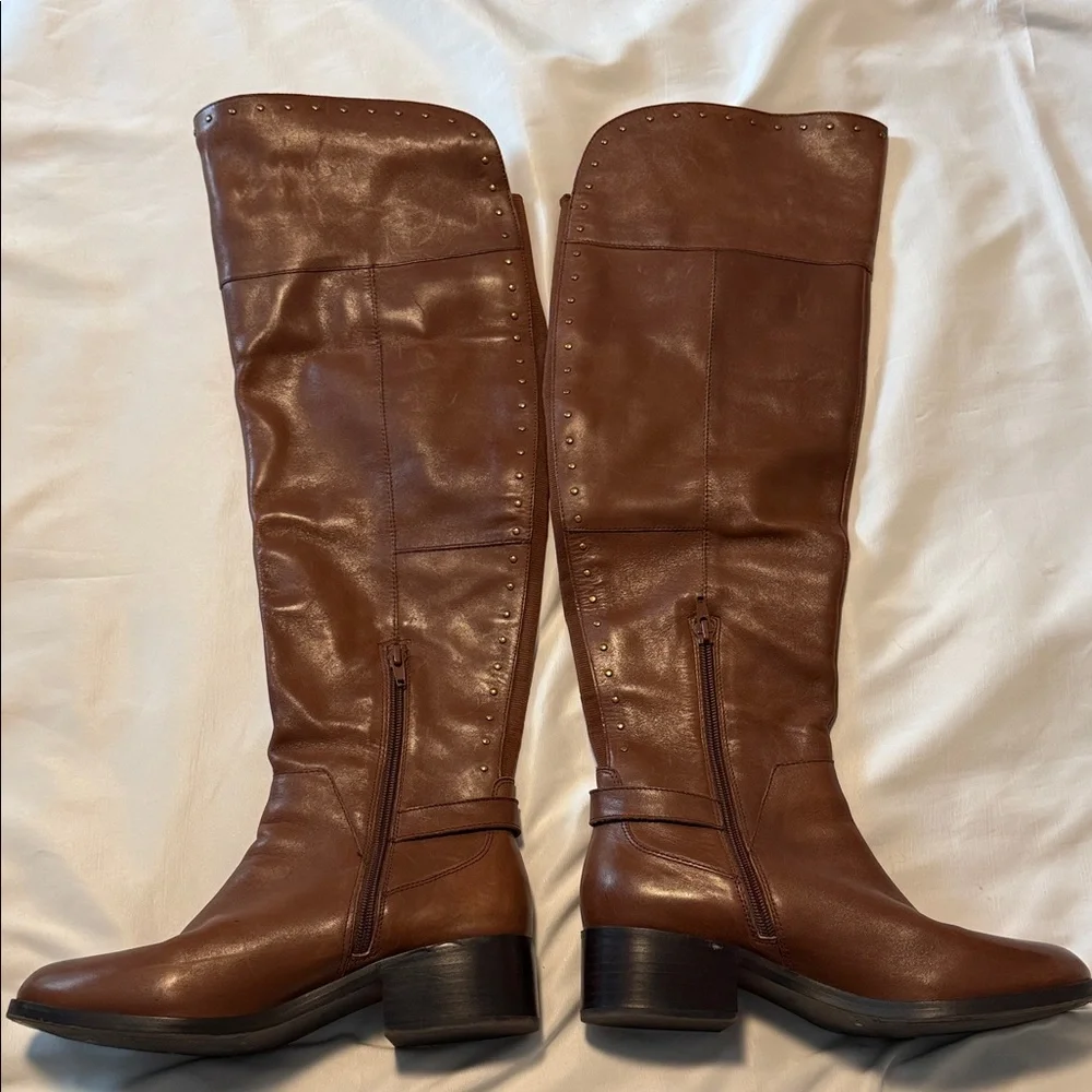 Gibson Latimer Tall Brown Leather Boots Studded Zip 8.5M